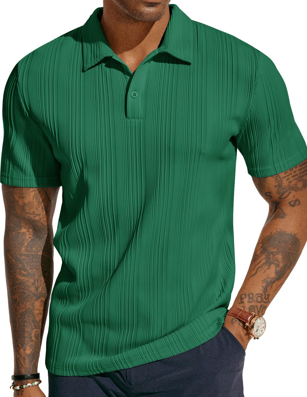 PJ PAUL JONES Mens Textured Knit Polo Shirts Regular Fit Stretchy Golf Shirts